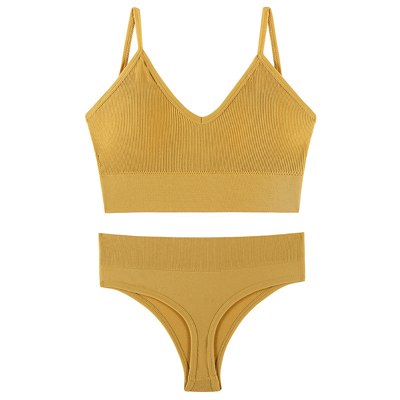 2 STUKS Bh Set Vrouwen Sexy Bralette Sexy Vrouwelijke Ondergoed Lingerie Geribbelde Tops Naadloze Draad Gratis Bh en Sexy panty Set_voghion.com
