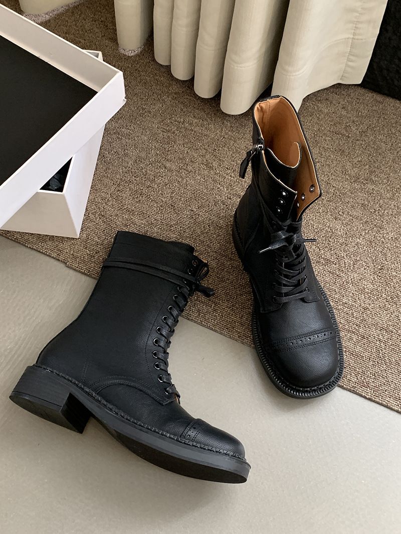 Women's Classic Riding Boots With Side Zipper & Lace-Up Detail - Genuine Leather Upper & Comfortable Rubber Sole - Versatile Low-Cut_voghion.com