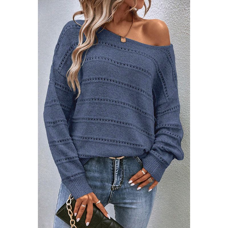 2025 Herfst Winter Nieuwe Effen Kleur Uitgeholde Schouders Casual Losse Veelzijdige Pullover Gebreide Trui Voor Vrouwen_voghion.com