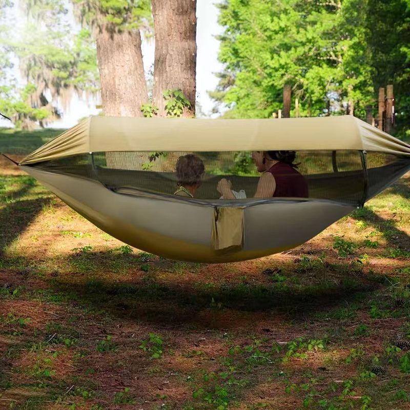 New Double Anti-Tip Automatic Quick-Open Swing Mosquito Net Hammock Outdoor Camping Sunshade_voghion.com