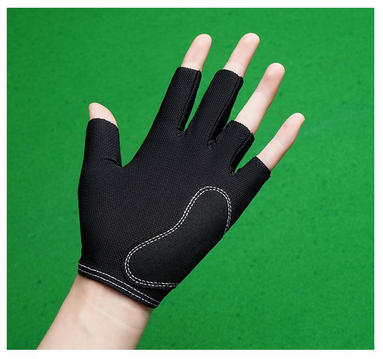 Luva de bilhar de meio dedo para mão esquerda, lisa, elástica, em seda gelada, respirável, antiderrapante, fina, com fecho de velcro._voghion.com