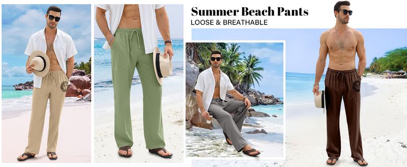 Litthing Herren-Jogginghose aus Baumwolle, lässige Sommerhose mit Taschen, lockere Passform, Kordelzughose, bequeme, leichte Hose_voghion.com