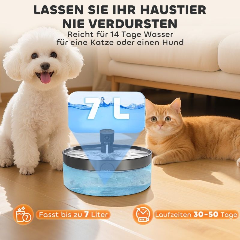 Katzenbrunnen 7L con LED y filtro activo, Edelstahl 30,6x17,2cm_voghion.com