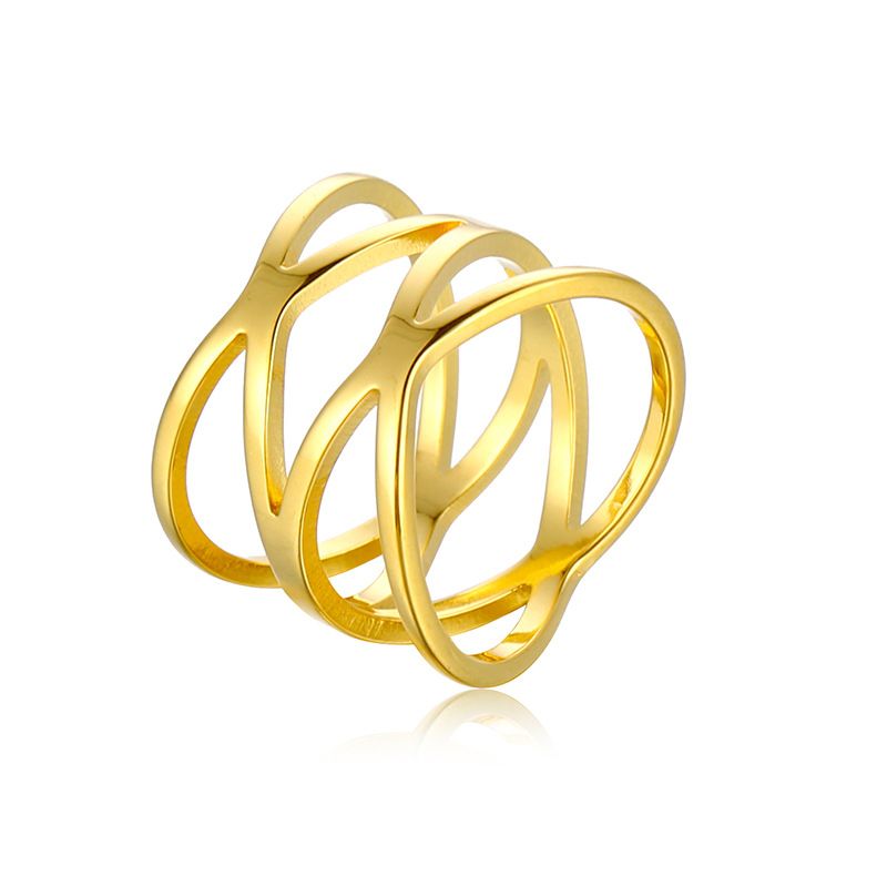 Titanium Cross Grid Line Women's Personality Simple Smooth Surface Stainless Steel Scarf Buckle Ring_voghion.com