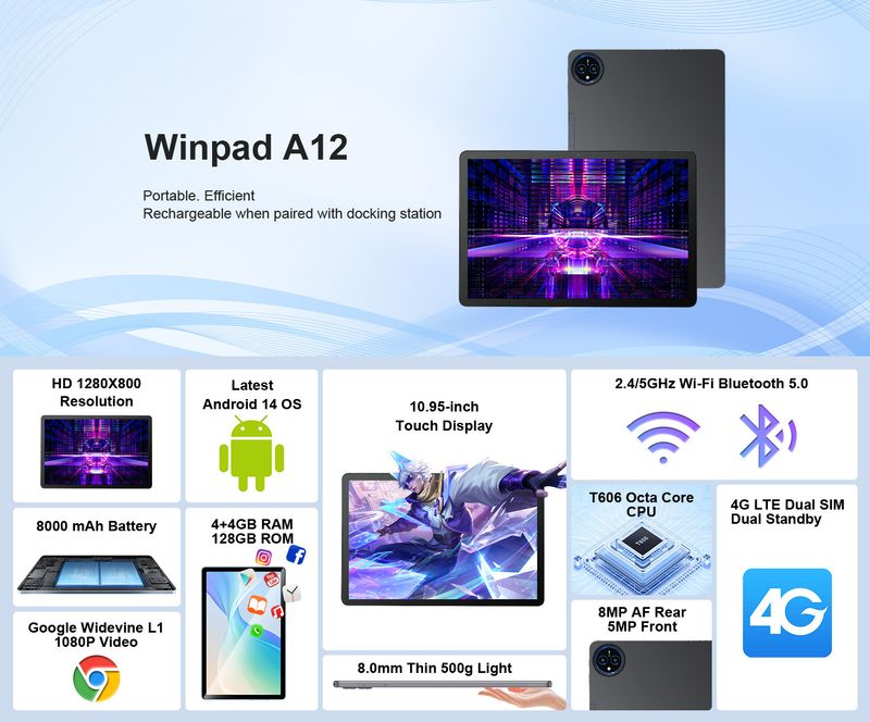 10,95 hüvelykes, 8 GB-os + 128 GB-os Android SIM-kártyás, Wifi-s irodai üzleti táblagép_voghion.com