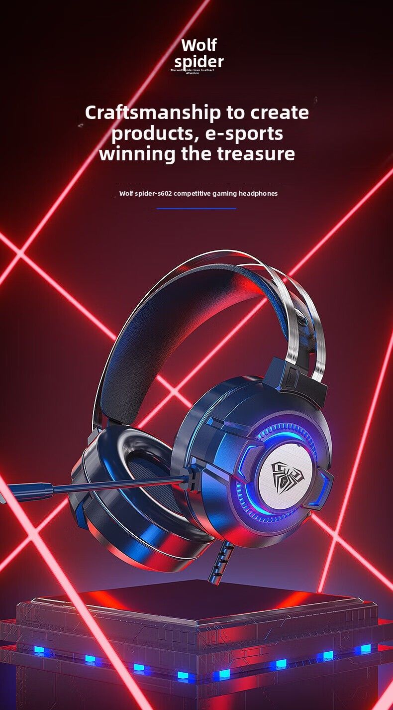 Wolf Spider S602 Gaming Internet Cafe Wired Over-Ear Headset With Microphone For Game Streamers 7.1 Channel USB Computer_voghion.com