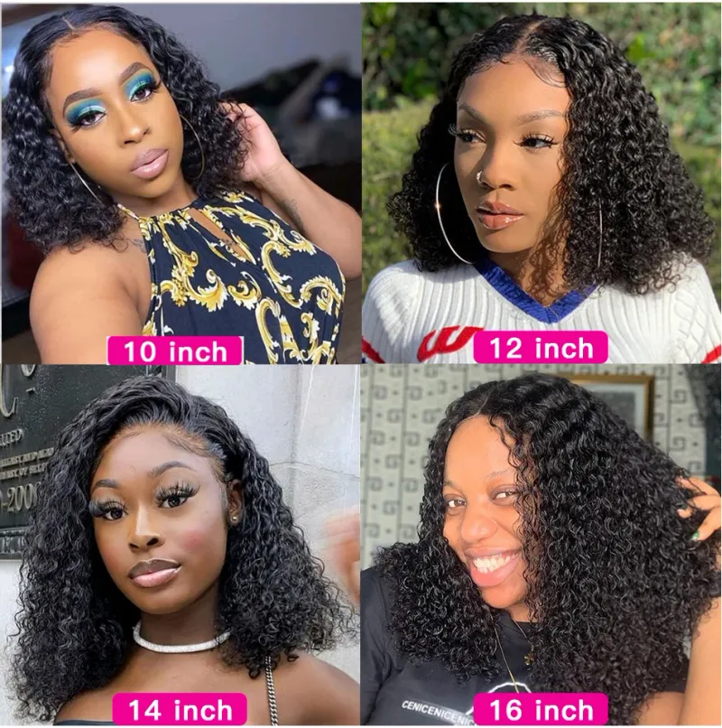 Kort Bob Krøllet Lace Front Parykker Ægte Hår Dyb Bølge Lukning Limfri Vandfri Parykker_voghion.com