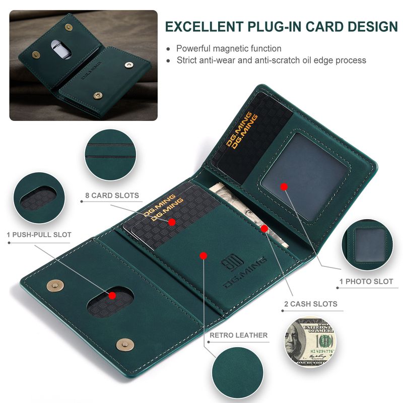 DG.MING Groene 30% Vouwkaart Tas Set Retro Pu Leren Creditcard Tas Kaarthouder Multi-Kaart Magnetische Kleine Kaart Tas_voghion.com