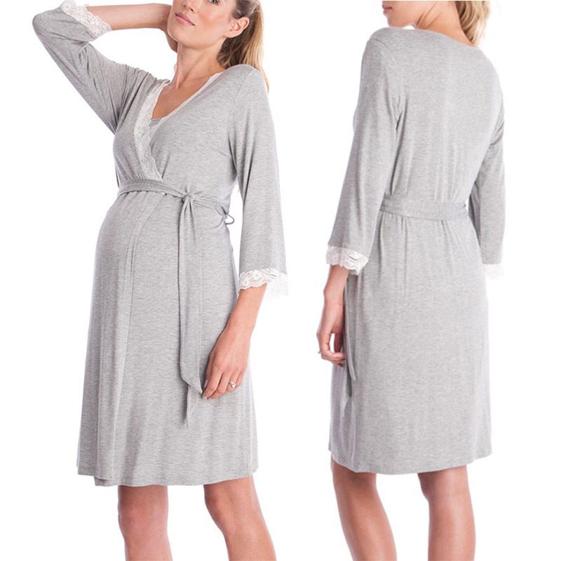 Pigiama abito premaman con maniche a 3/4 e pannello in pizzo moda 2024_voghion.com