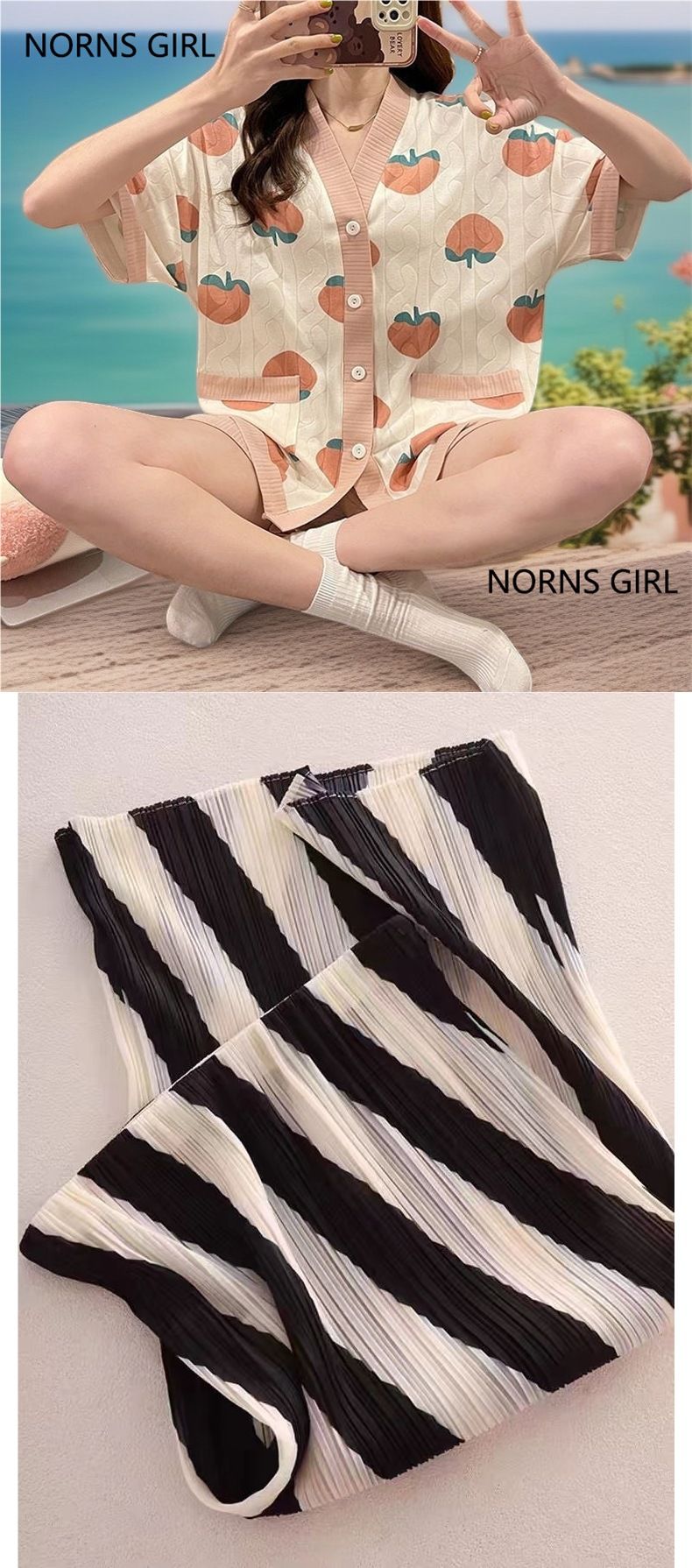 ChicShe European Goods Buyer Store Cut Label Liquidazione Trendy Stile Coreano Bianco e Nero Vertical Striped Color Block_voghion.com