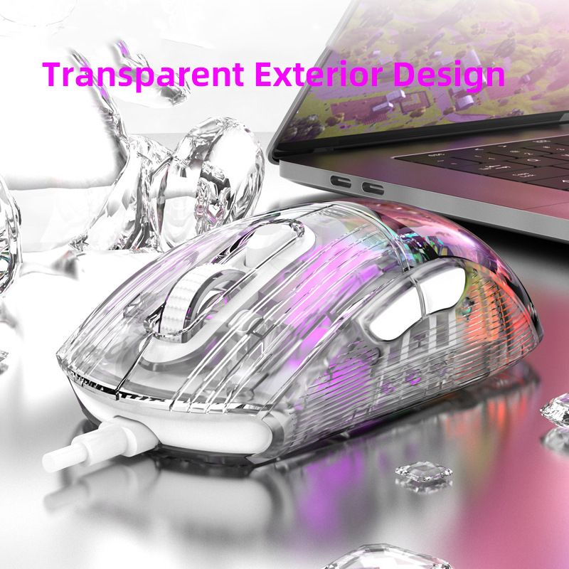 Transparente kabelgebundene Gaming-Maus, 7-Tasten-Makroprogrammierung, geflochtenes Kabel, 12800 dpi RGB-Hintergrundbeleuchtung, eSports-Maus_voghion.com