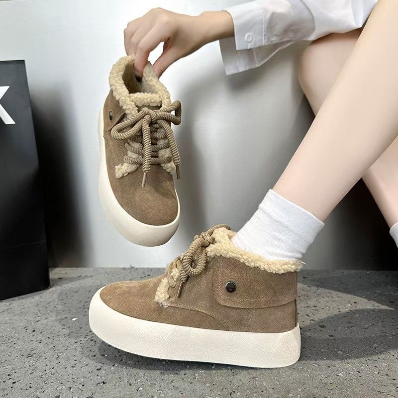 Vera pelle, fodera in pile caldo, scarpe casual versatili con suola spessa da donna autunno/inverno 2025_voghion.com