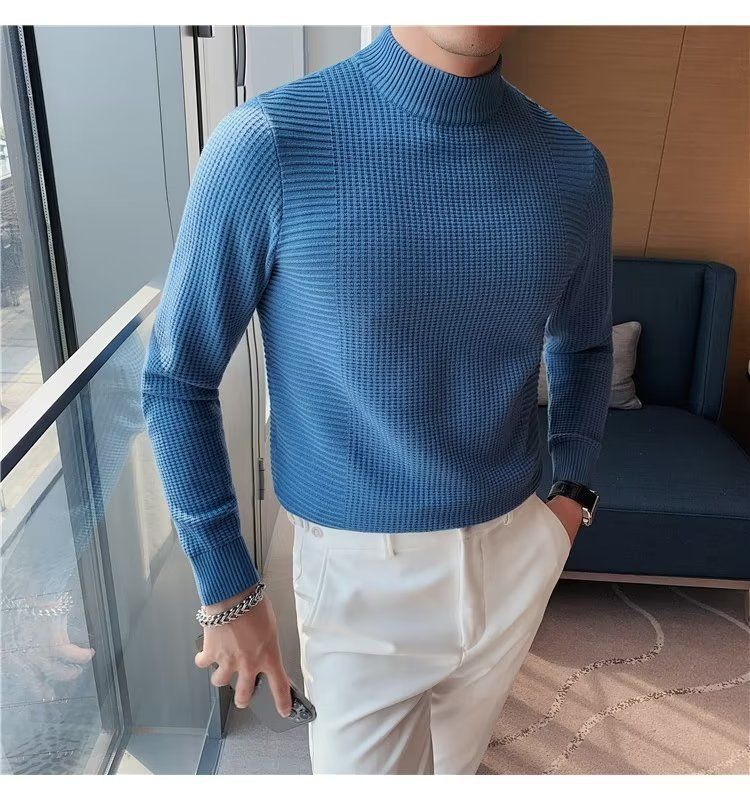 Maglione da uomo per autunno e inverno, vestibilità slim, collo medio, strato interno, strato di base, maglieria per ragazzi_voghion.com