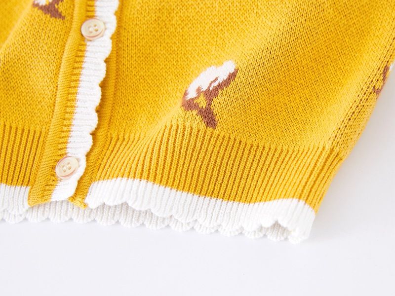 Cardigan in morbido cotone jacquard per bambine - Maglione lavorato a maglia a maniche lunghe con scollo rotondo e bottoni - Caldo ed elegante per bambini e bambine (80-140 cm, giallo)_voghion.com