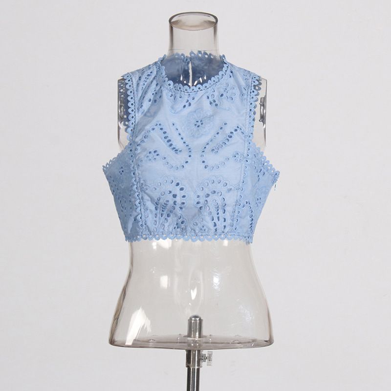Vêtements pour femmes, col rond, gilet sans manches, taille haute, jupe brodée, costume deux pièces_voghion.com