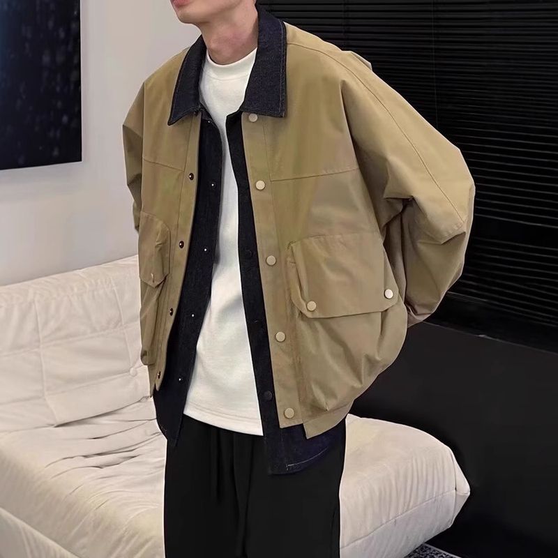 New Spring 2025 Patchwork Design Denim With Loose Fit, Trendy And Cool Korean Style Jacket For Men_voghion.com