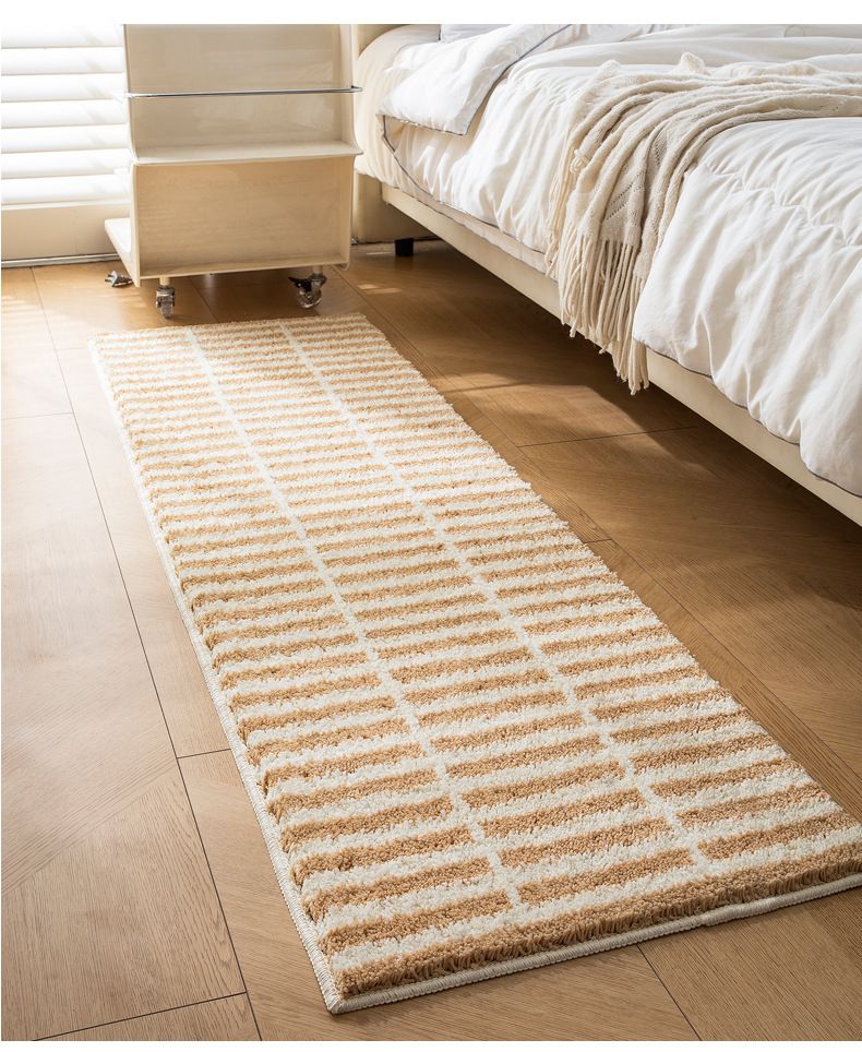 Coperta da letto floccata a quadri a righe stile Ins, per la casa, la camera da letto, la striscia lunga, il tappeto da comodino, il tappetino da balcone_voghion.com