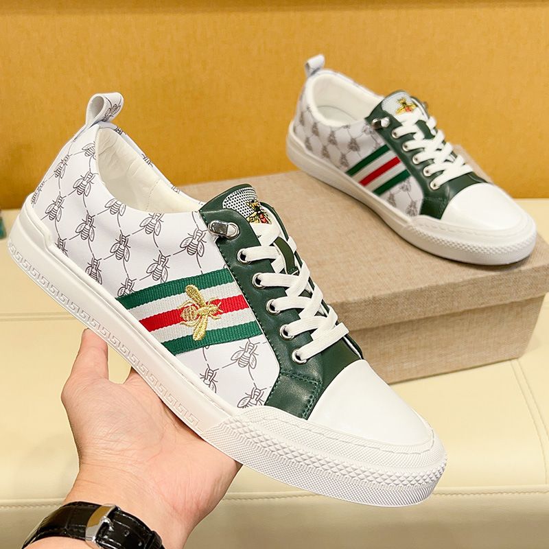 Fuguchi Echt Leren Heren 2025 Zomer Little Bee Ademende Sneakers Stretch Band Casual Witte Luie Schoenen Heren_voghion.com