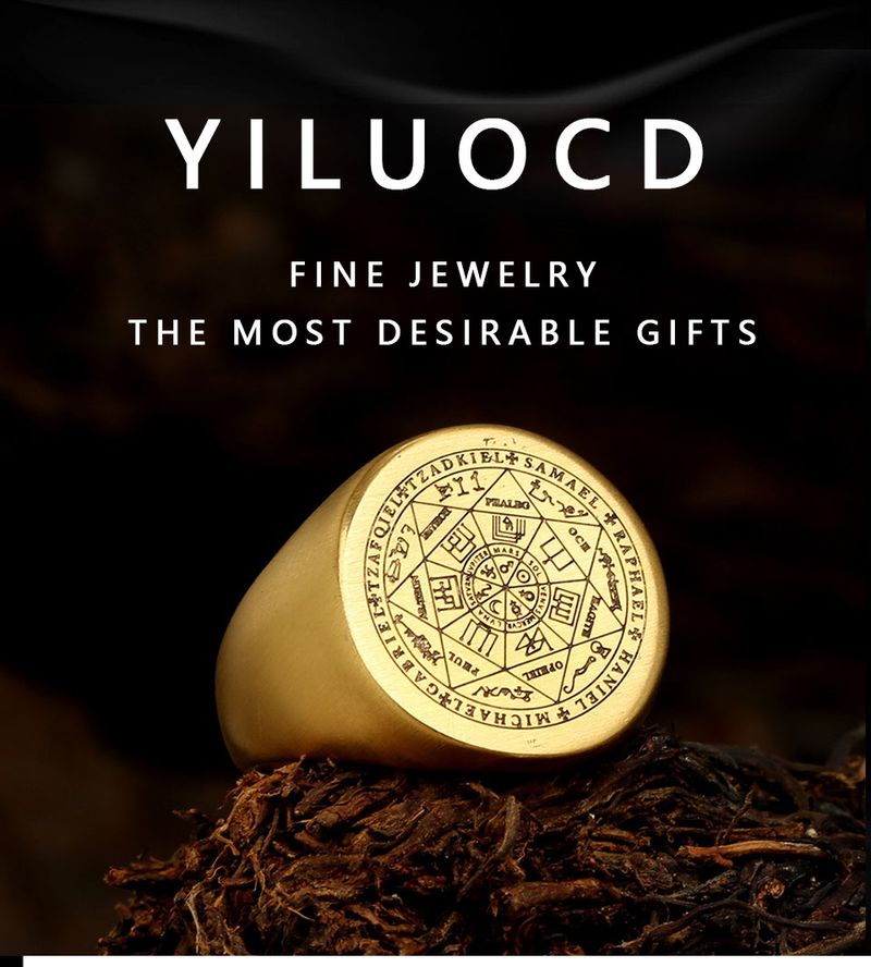 YILUOCD Seal Seven Archangels Rings for Men The Ke of Solomon Ring Kabbalah Talisman Amulett rustfritt stål hanne_voghion.com