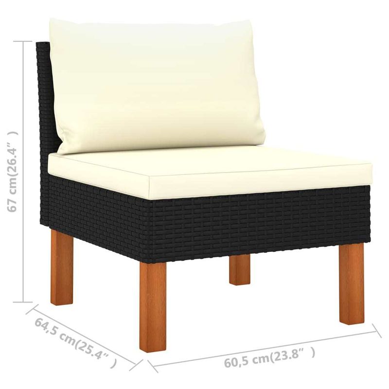 8 Piece Patio Lounge Set Poly Rattan and Eucalyptus Wood Black_voghion.com