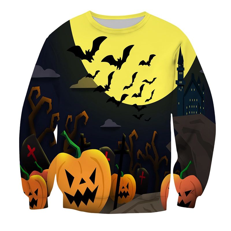 Felpa con cappuccio da uomo con motivo a zucca di Halloween 2025, stampa 3D, girocollo, casual, oversize, con scritta "Happy Halloween"_voghion.com