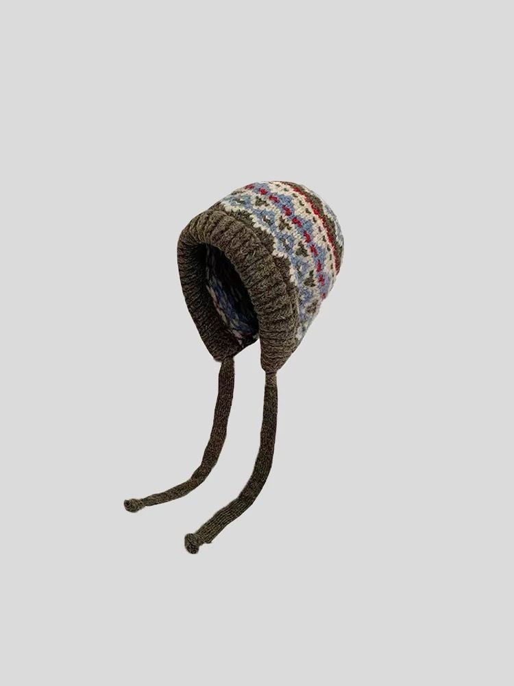 Cappello in lana lavorato a maglia a righe in stile etnico per autunno e inverno, spesso e caldo, protezione per le orecchie anti-freddo, versatile cappello freddo_voghion.com