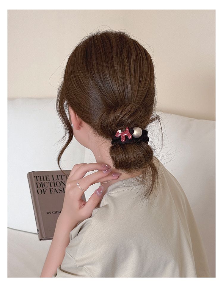 Puppy Pearl Tie Women's Simple Versatile Ponytail Rope High Elastic Rubber Band Hair Accessories_voghion.com