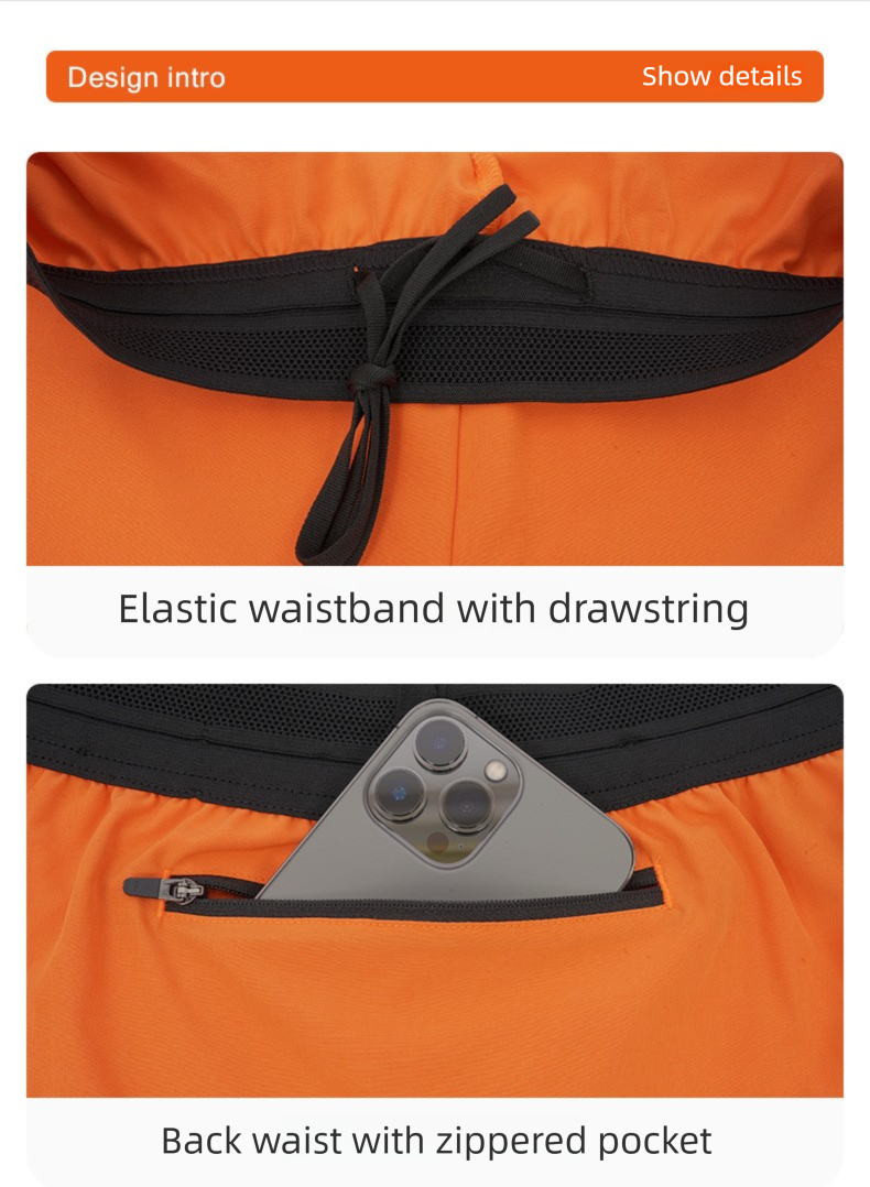 Running Sports Men Back Waist Zipper Phone Pocket Lightweight Quick Dry Breathable Fitness Training Casual Shorts_voghion.com
