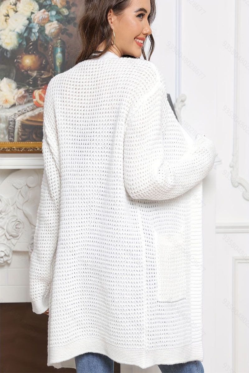 Cardigan long en tricot pour femme – Pull ouvert doux et confortable avec poches, coupe ample, couleur unie pour l'automne et l'hiver_voghion.com