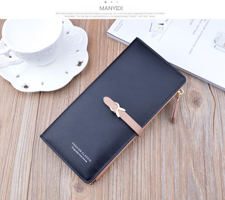 New Women's Wallet Female Long Korean Version Student Fashion Zipper Buckle Thin Wallet Multi-card Soft Wallet Card Bag_voghion.com