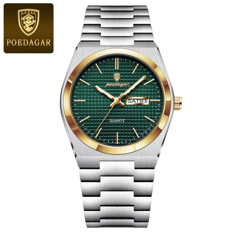 POEDAGAR Top Business Man Watch Luminous Waterproof Stainless Steel Men Wristwatch Date Week Quartz Fashion Casual Men's Watches_voghion.com
