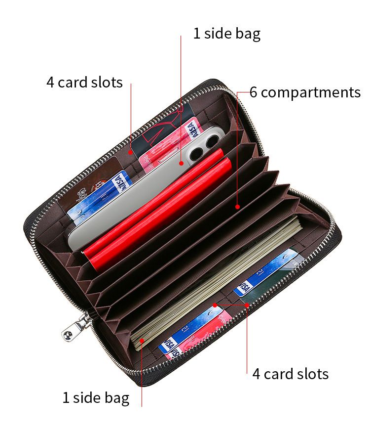 Leather Wallet Rfid Anti-magnetic Card Bag Leather Book Bag Multi-functional Wallet Long Wallet Certificate Cover_voghion.com