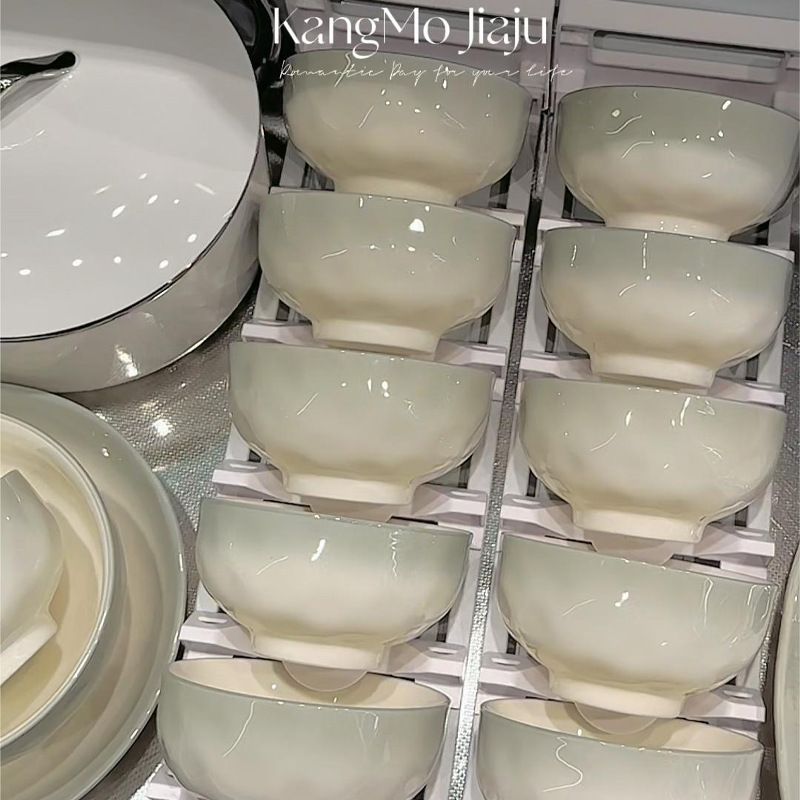 Nordic Style Gradient For Home Use, Thickened Lace Ceramic Tableware, And Plate Combination, Underglaze Color Bowl Set_voghion.com