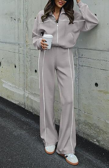 Completo da donna da ufficio a palestra, 2 pezzi: top da allenamento con cerniera completa e pantaloni affusolati (S-XXL, poliestere traspirante, 13 colori, casual da lavoro)_voghion.com