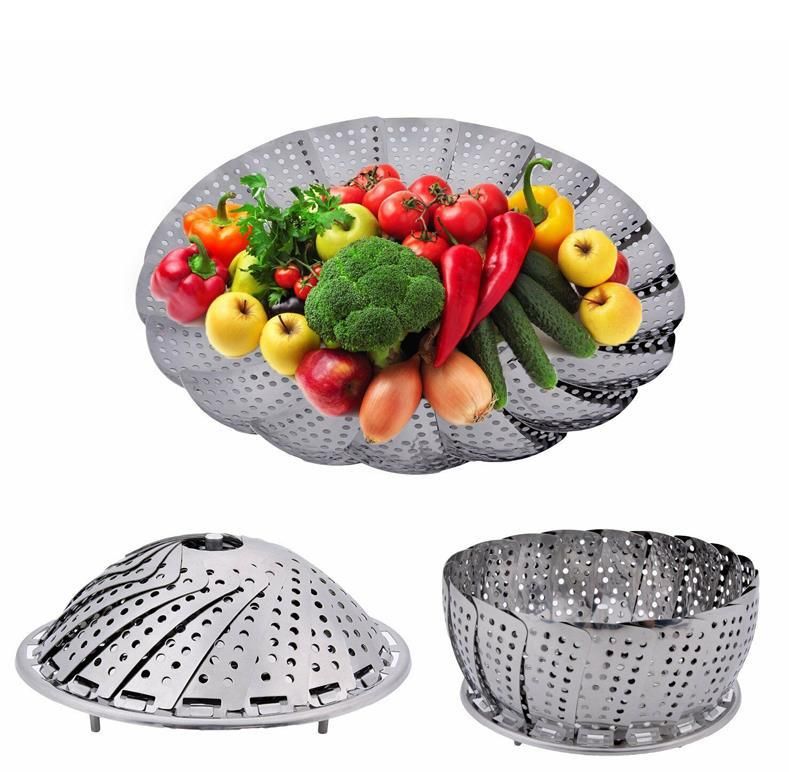 Vassoio per la cottura a vapore pieghevole retrattile in acciaio inossidabile Vassoio per la cottura a vapore multifunzionale Lotus Vassoio per la cottura a vapore Vassoio per frutta assortita Vassoio di scarico della cucina_voghion.com