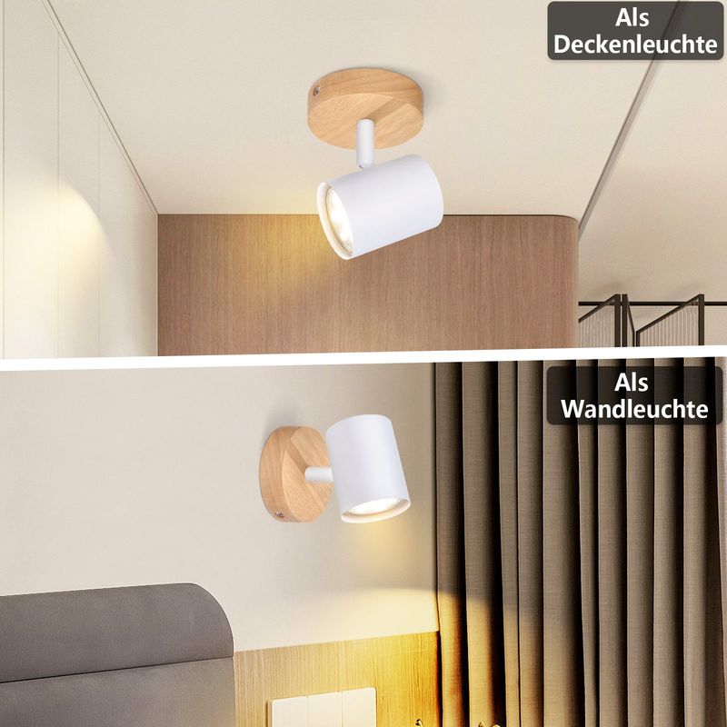 Glitzerlife Deckenstrahler 1 Flammig Deckenlampe Holz - Deckenleuchte Weiß GU10 Schwenkbar 350° Max.25w Modern Innen Holzoptik Spotlights Für Wohnzimmer Küche_voghion.com