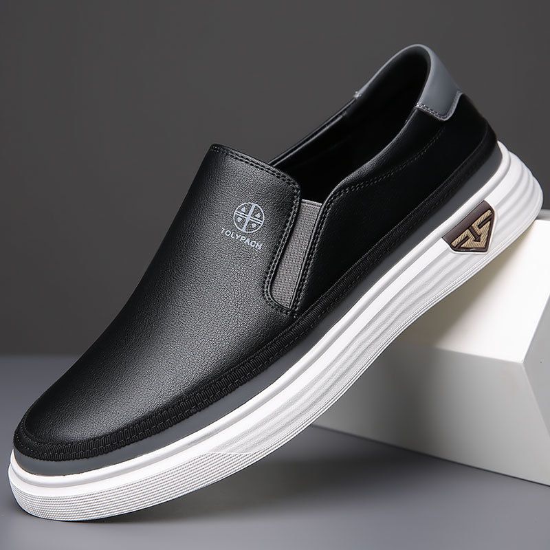 Scarpe casual in pelle da uomo, nuove, primavera 2025, con suola morbida Le Fu Lazy Bean, alla moda, piccole scarpe bianche_voghion.com