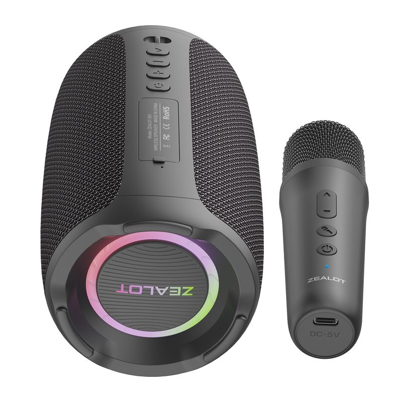 Głośnik bezprzewodowy S61M RGB Rhythmic Light Karaoke, styl: pojedynczy mikrofon (czarny)_voghion.com