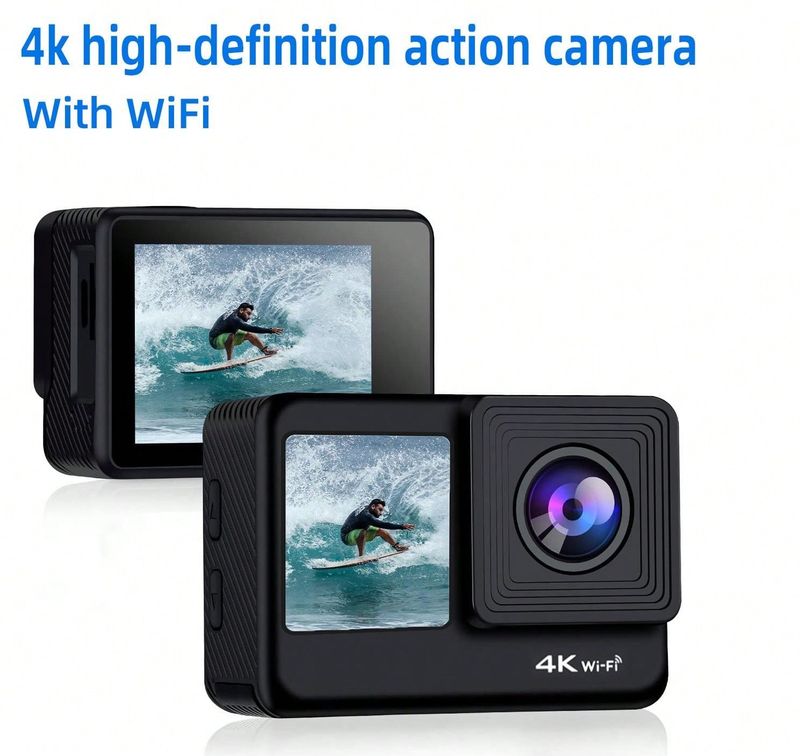 Cámara deportiva para exteriores con pantalla dual 4K y WIFI, videocámara para ciclismo, resistente al agua hasta 30 m_voghion.com