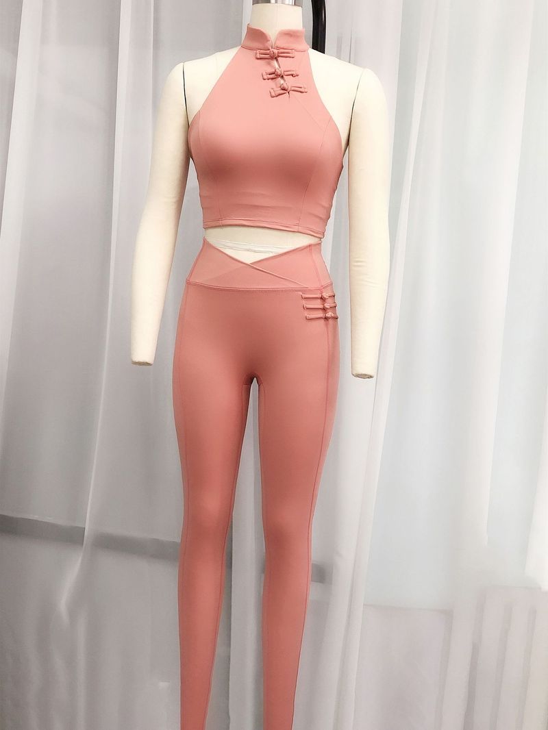 Backless Halter Neck Bowknot Sports Yoga Vest Brushed High Elastic Hip-Showing Fitness Training Pants Set_voghion.com