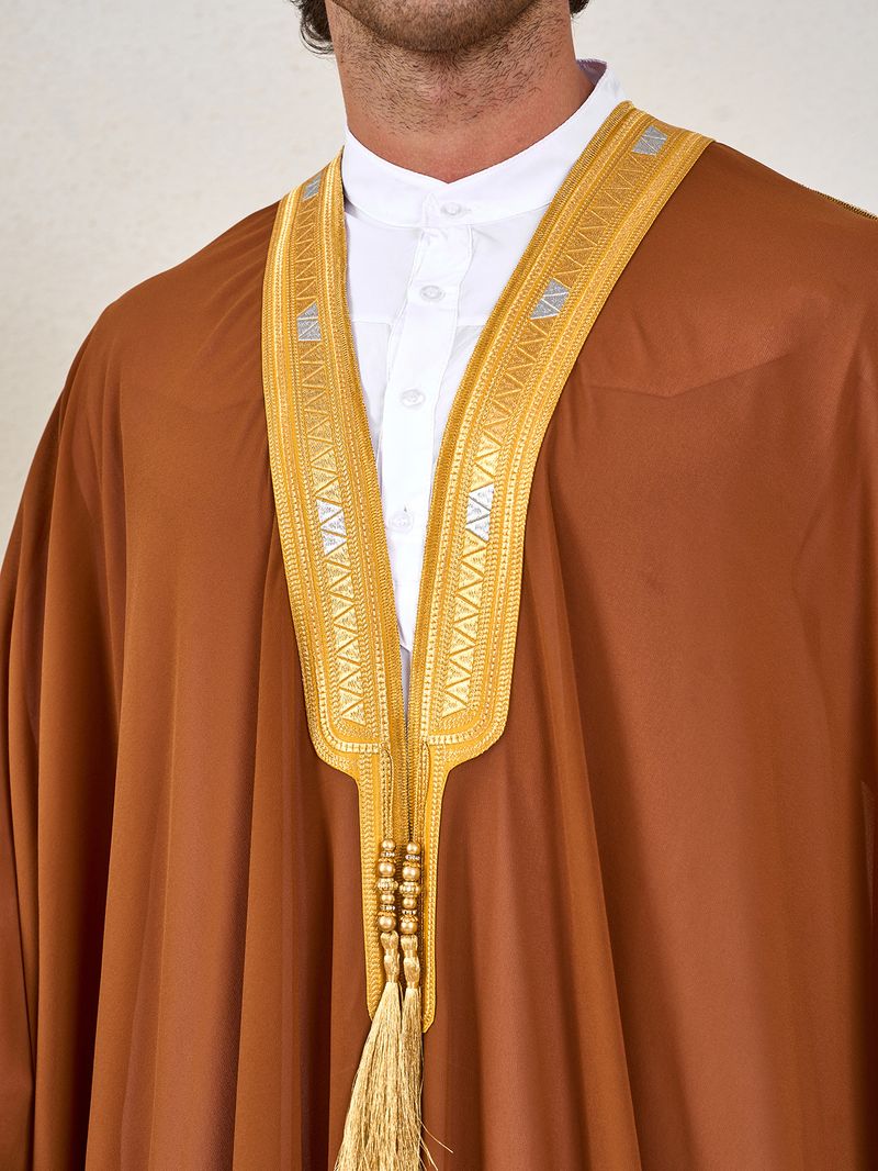 Men's Clothing Middle East Dubai Turkish Muslim Men's Bachelor's Clothing Embroidered Contrast Color Chiffon Robe Thobe_voghion.com