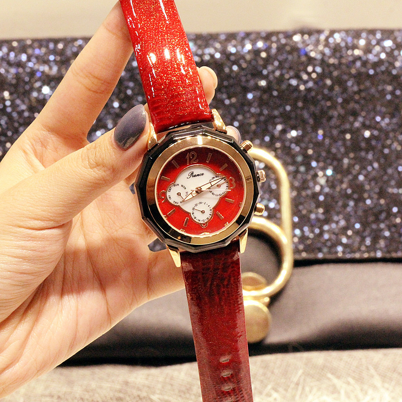 Modische Damen-Multifunktionsuhr mit Nachtlicht, 2035, echtes Leder, wasserdicht, Gezeitenuhr_voghion.com