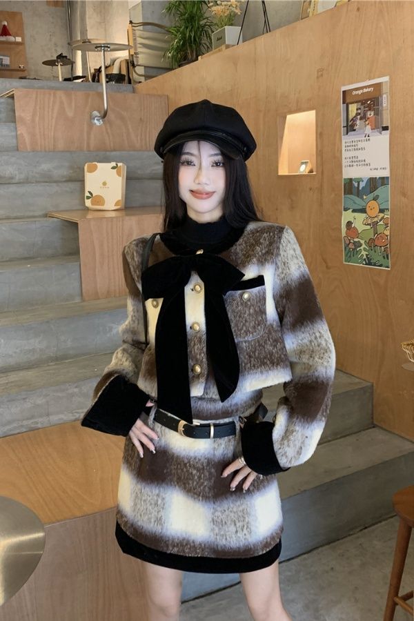 Tendencia de este año: Hermoso vestido de traje de lana estilo pequeño para mujer Otoño Invierno 2024 Celebridad de Internet_voghion.com