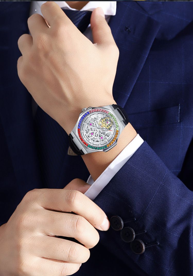 Orologio meccanico di lusso Tourbillon con cinturino in pelle, scheletro automatico, orologio da polso da uomo, moda, carica automatica, Reloj Hombre_voghion.com