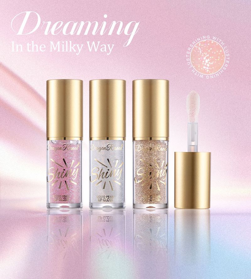 3-Piece Set Of Large-Brush Mirror Finish Lip Gloss - Shimmery Lip Oil & Lip Glaze With Pearlescent Sheen, Hydrating Formula, Fine Glitter Particles_voghion.com