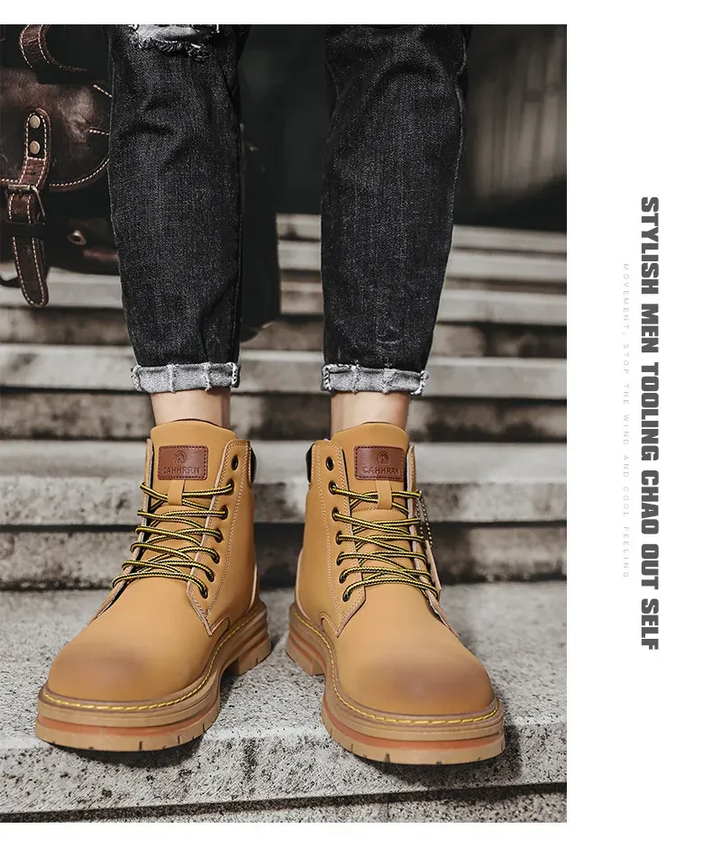 High Top Nahka Muoti Moottoripyörä Miesten Talvisaappaat Miesten Pitsi Kengät Botas Hombre_voghion.com