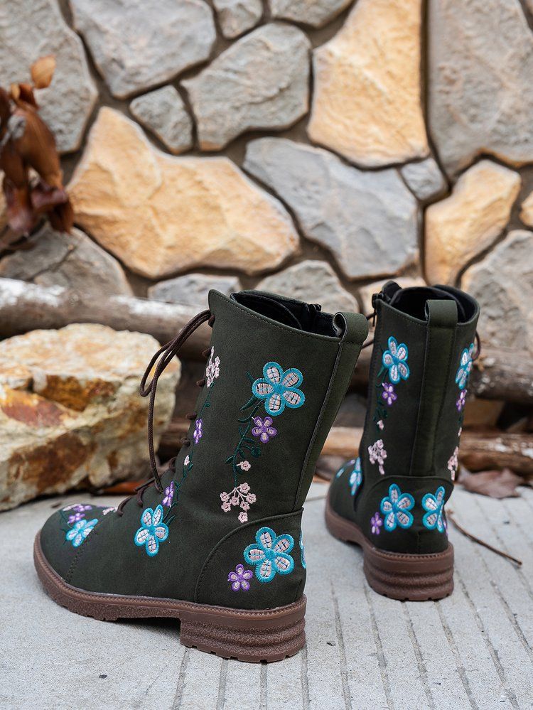 Cross-Border Plus Size Mid-Calf 2025 Autunno Inverno Stampato Lace-Up Martin Per Donna Stile Europeo E Americano Moda_voghion.com