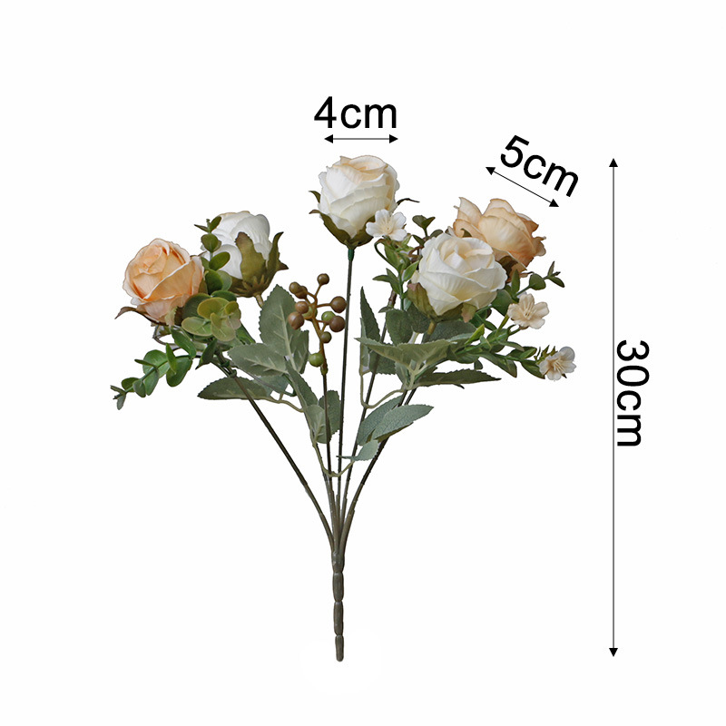 Wholesale artificial flowers 5 heads classical rose bunch wedding home decoration fake flowers road guide movable door lintel floral art_voghion.com