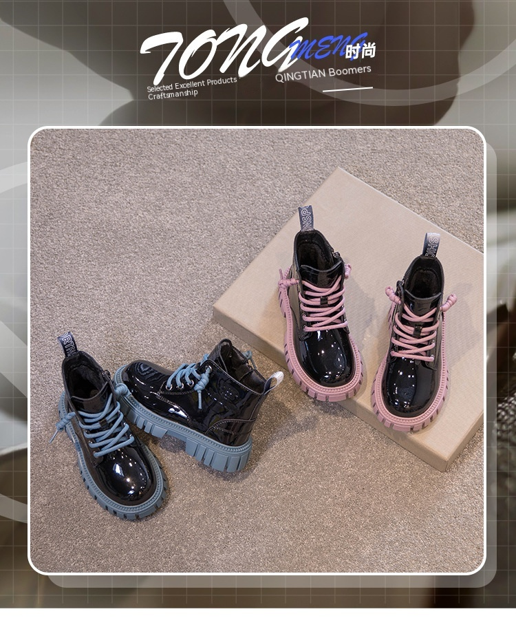 Botas martin para meninas 2023 primavera e outono novos meninos dois sapatos de inverno de algodão botas de couro mais botas curtas de lã_voghion.com