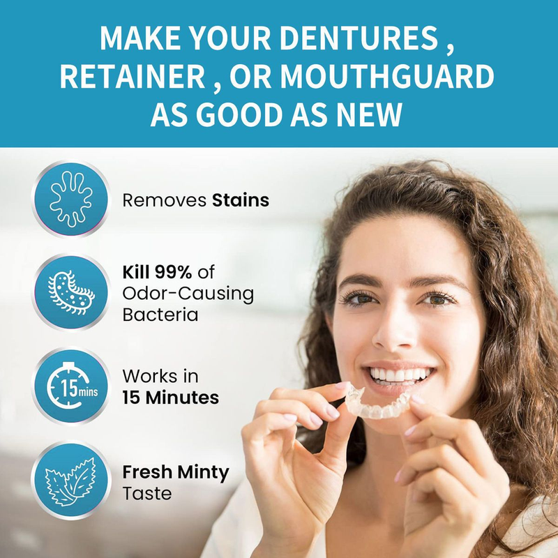 Denture cleaner for oral hygiene care, refreshing breath, removing tartar stains, and whitening dentures 2024_voghion.com